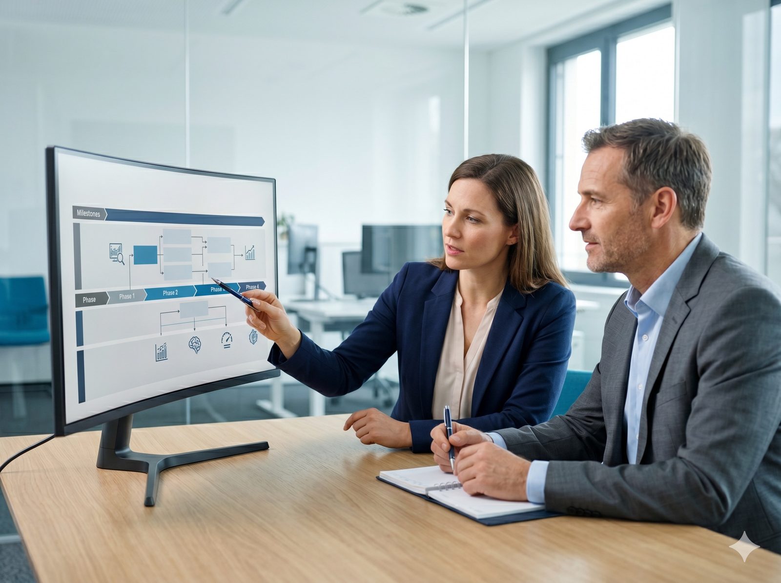 Beratungsgespräch zur souveränen IT-, Cloud- und KI-Strategie im modernen Büro